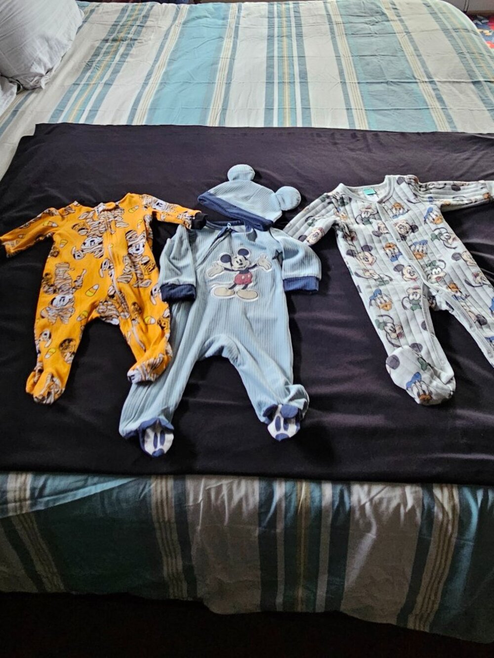 Disney Blue, Orange and Grey Mickey Mouse Footed Sleepers Set Of 3